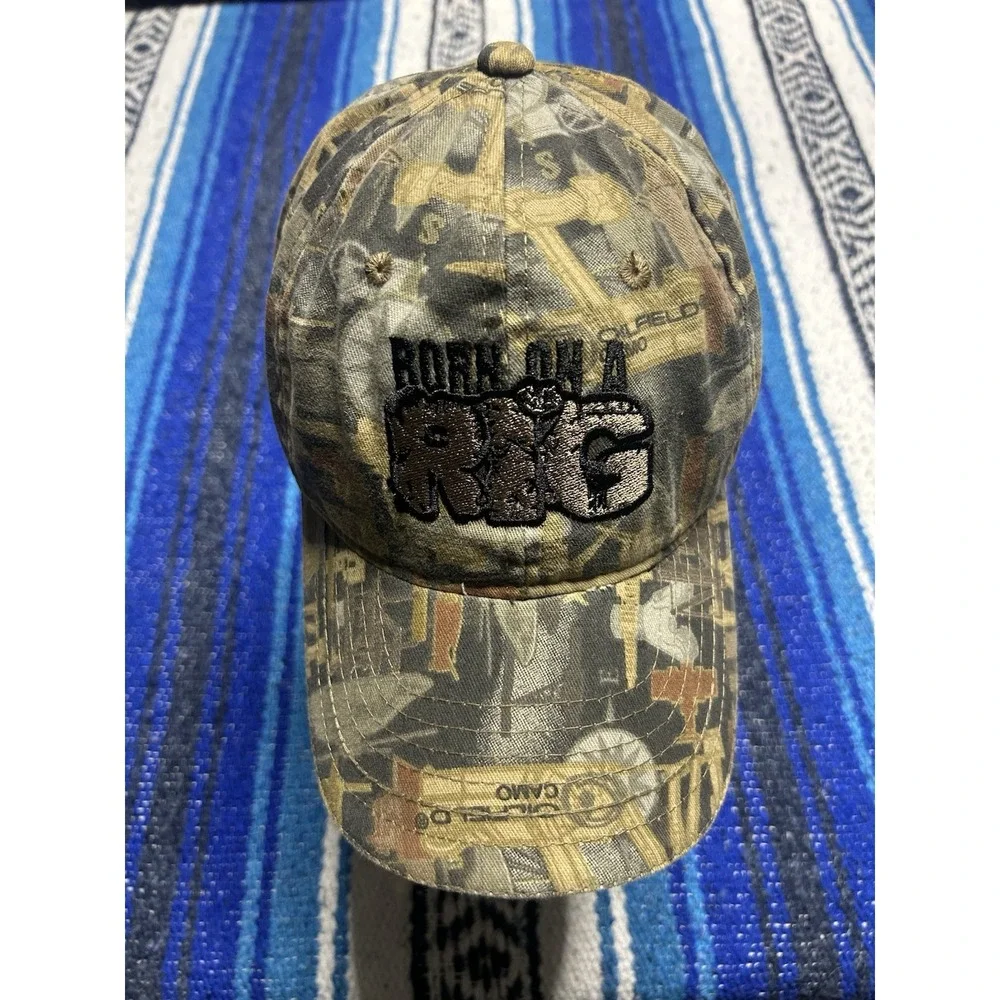 Outdoor Cap Oilfield Camo Born on a Rig Adjustable Hat Oilfield Worker